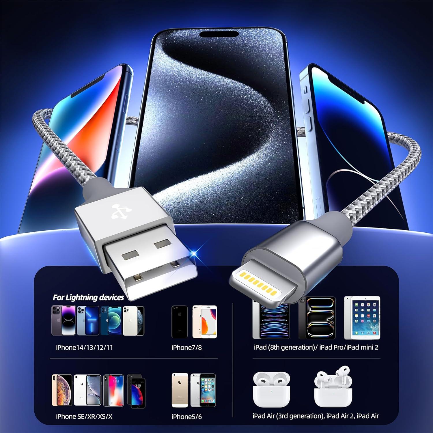 Cargador Lightning Bkayp 3pack 3m Carga Rápida iPhone 14 13 12