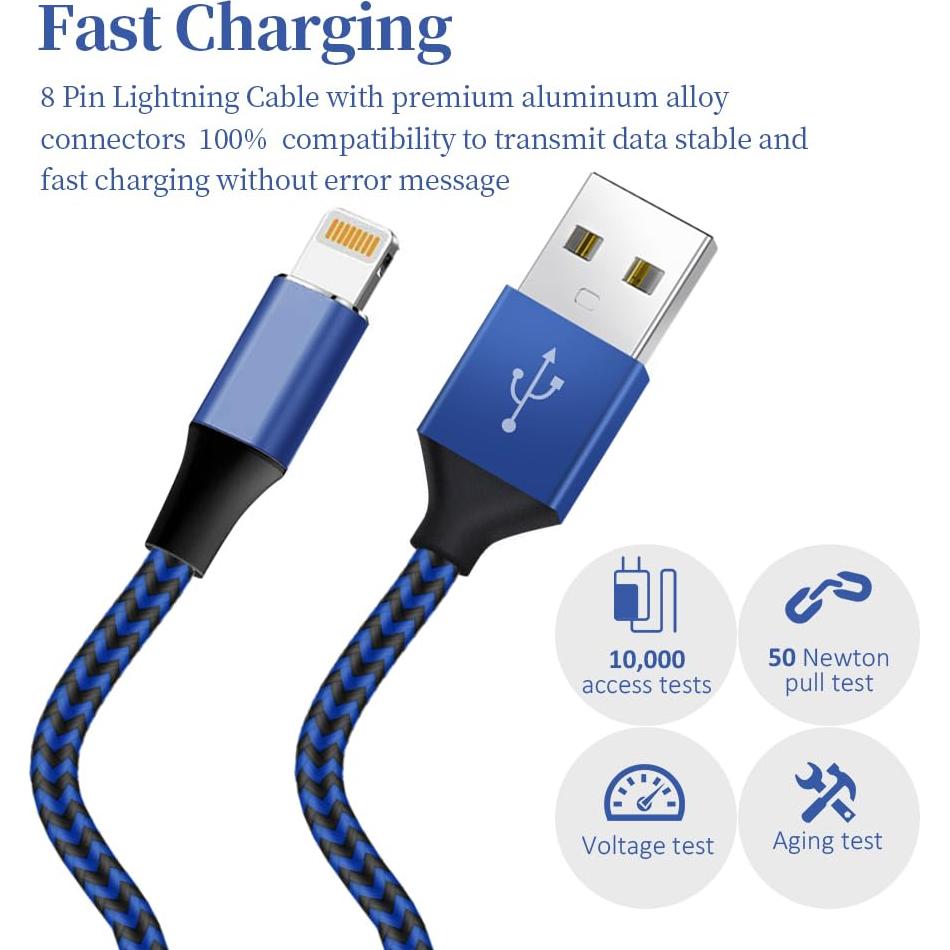 Cargador Lightning MFi NKNZLY 6 Pack 3m Nylon Trenzado