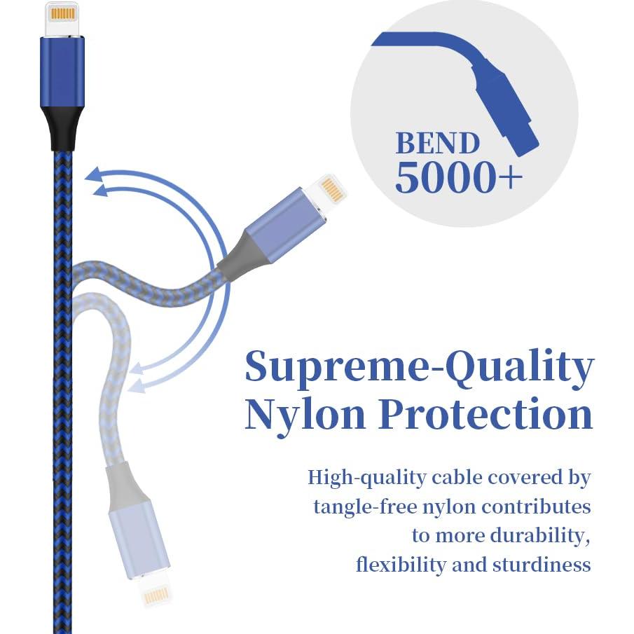 Cargador Lightning MFi NKNZLY 6 Pack 3m Nylon Trenzado