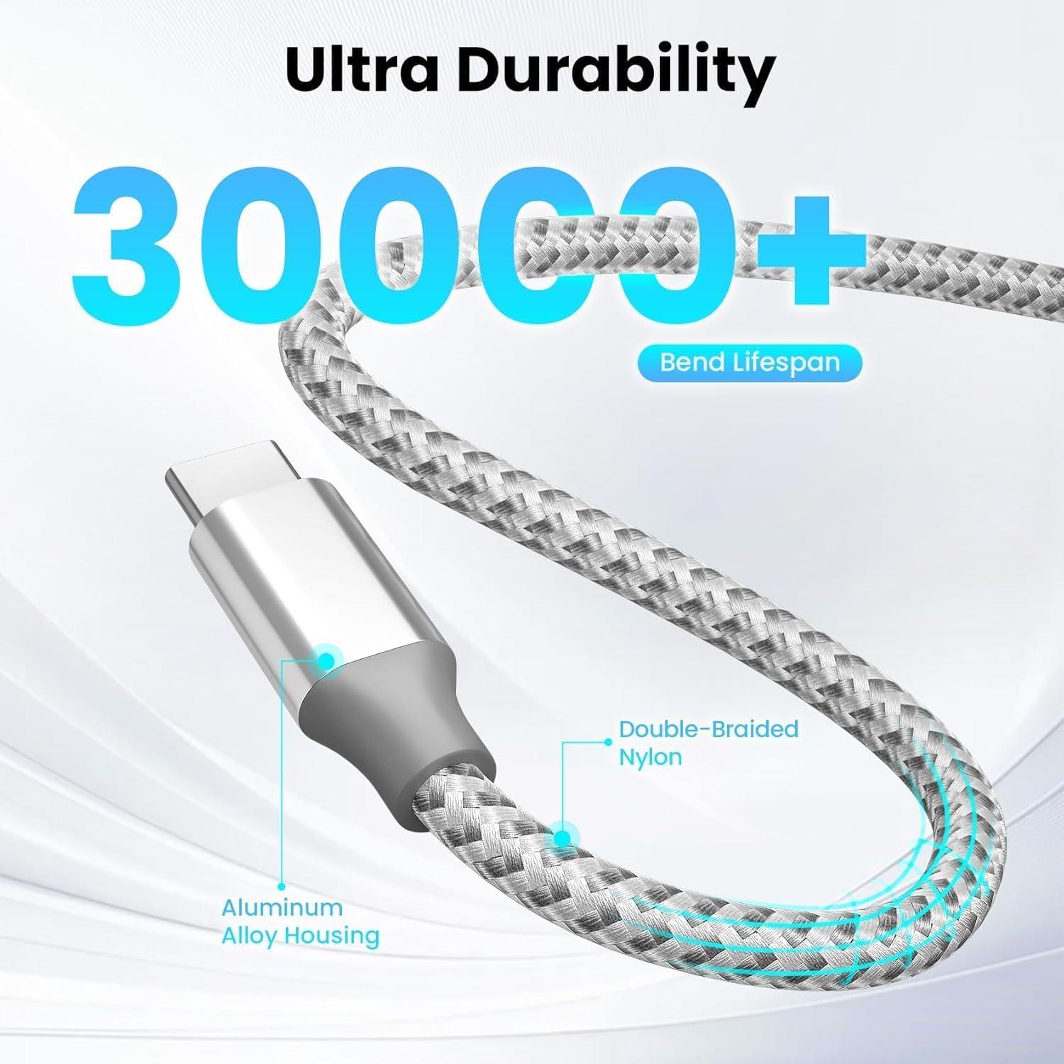 Cable USB C KYEHD 3M 60W Carga Rápida Paquete de 3 Gris