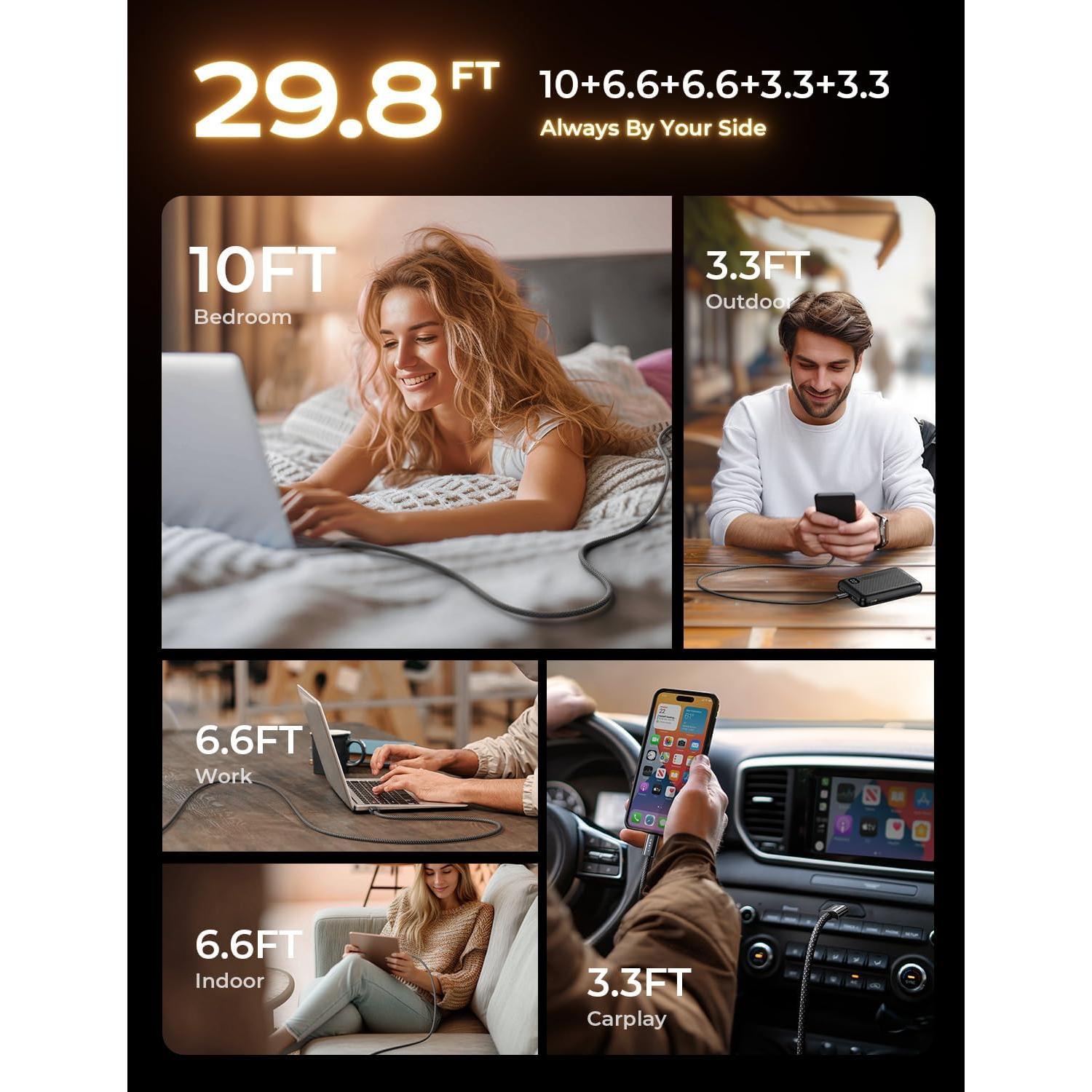 Cable USB C LISEN 60W Carga Rápida Paquete de 5 (1-3m)