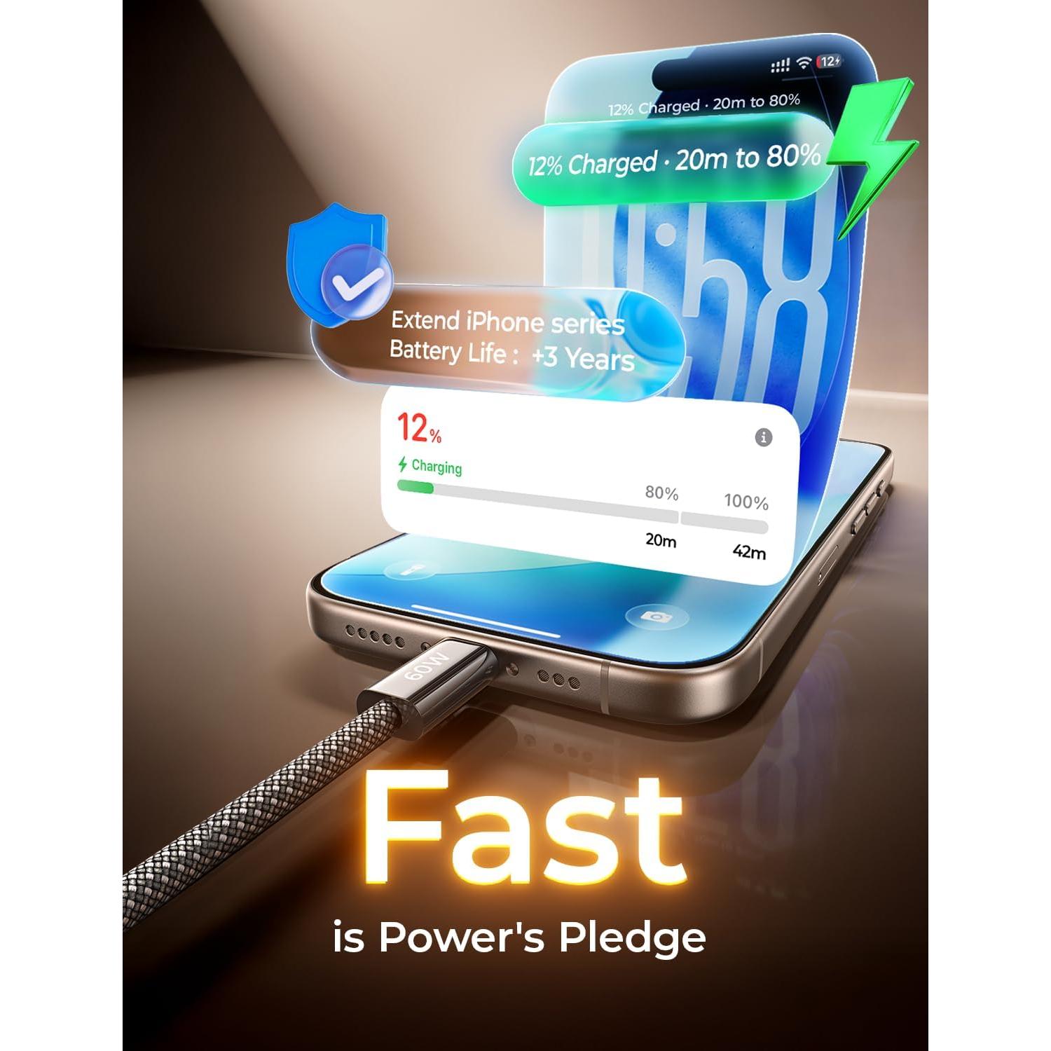 Cable USB C LISEN 60W Carga Rápida Paquete de 5 (1-3m)