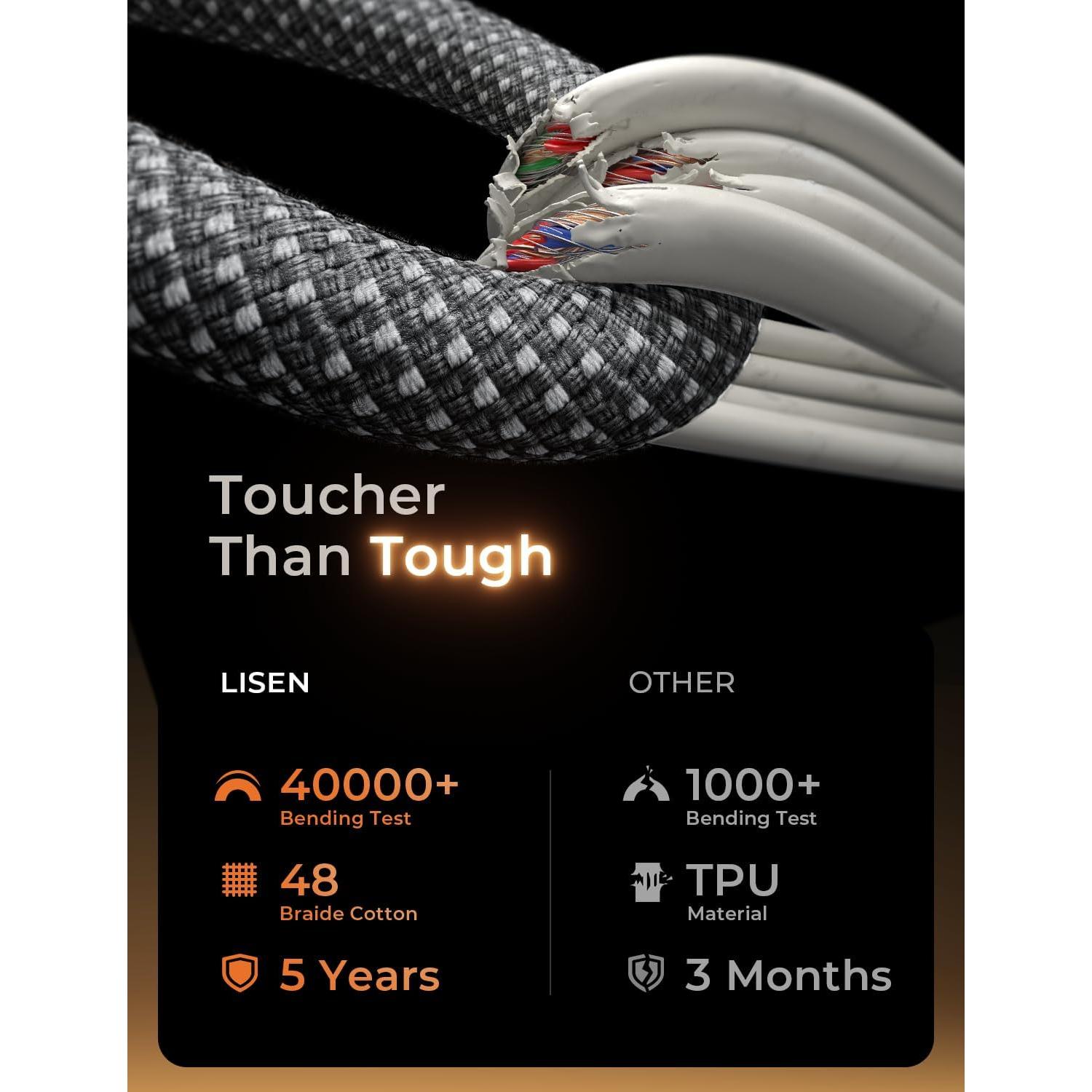 Cable USB C LISEN 60W Carga Rápida Paquete de 5 (1-3m)