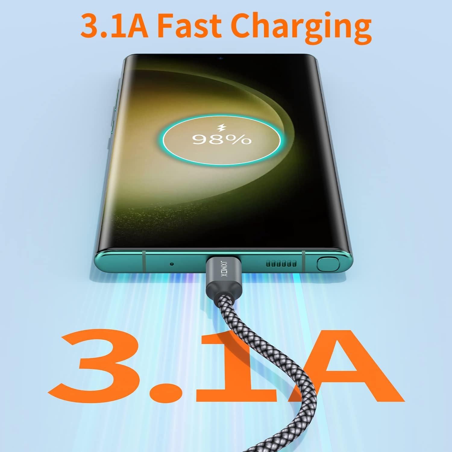 Cable USB Tipo C JXMOX 1m Trenzado 3.1A Carga Rápida 2-Pack