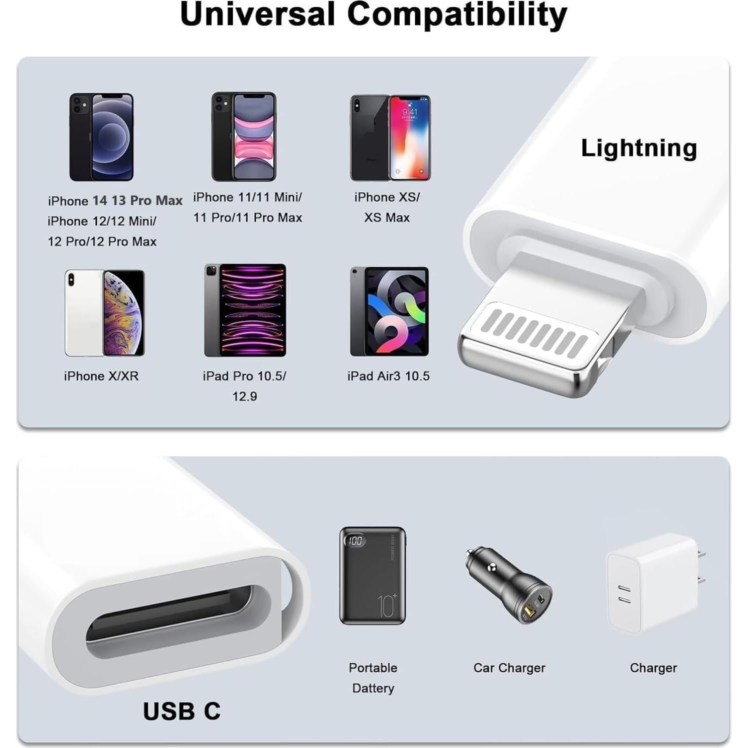 Adaptador Lightning a USB C 3Pack MFi para iPhone y iPad
