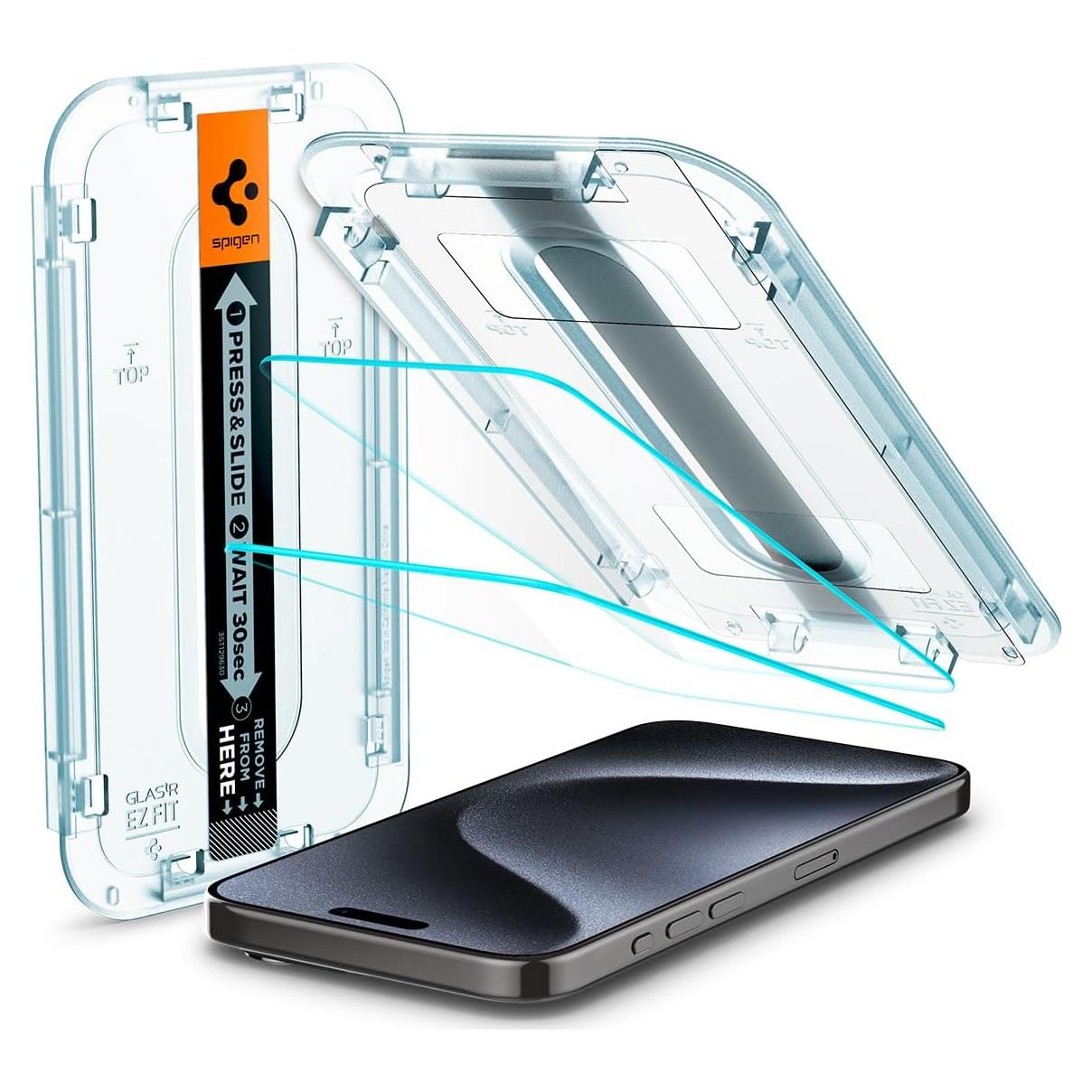 Protector de Pantalla Vidrio Templado Spigen iPhone 15 Pro - 2 Unidades