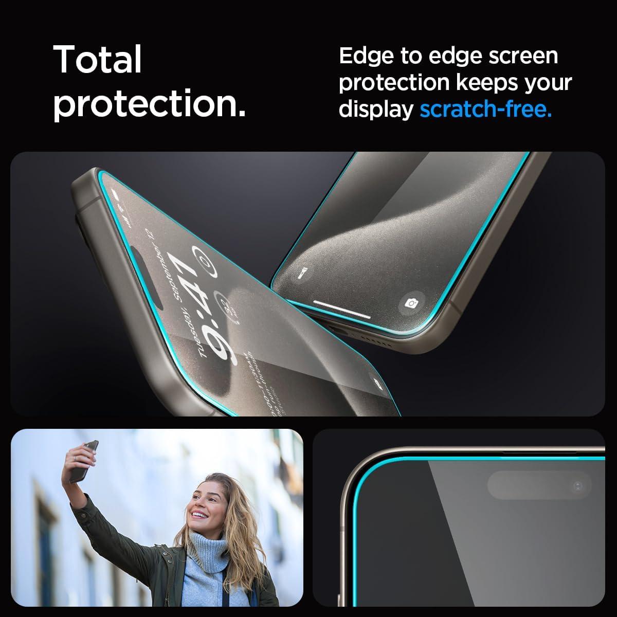 Protector de Pantalla Vidrio Templado Spigen iPhone 15 Pro Max - 2 Paquete