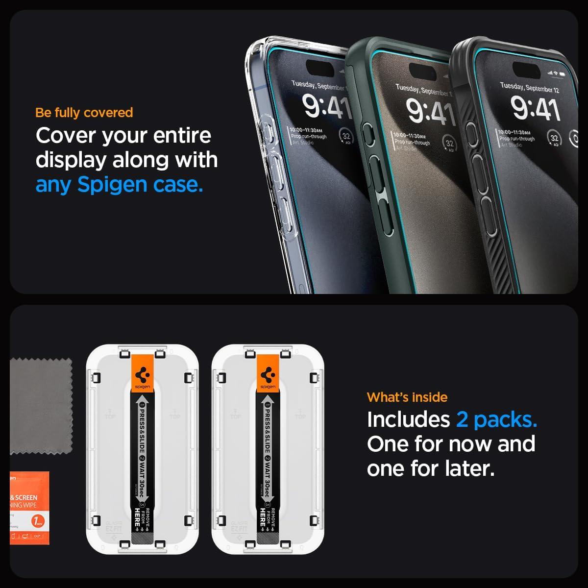 Protector de Pantalla Vidrio Templado Spigen iPhone 15 Pro Max - 2 Paquete