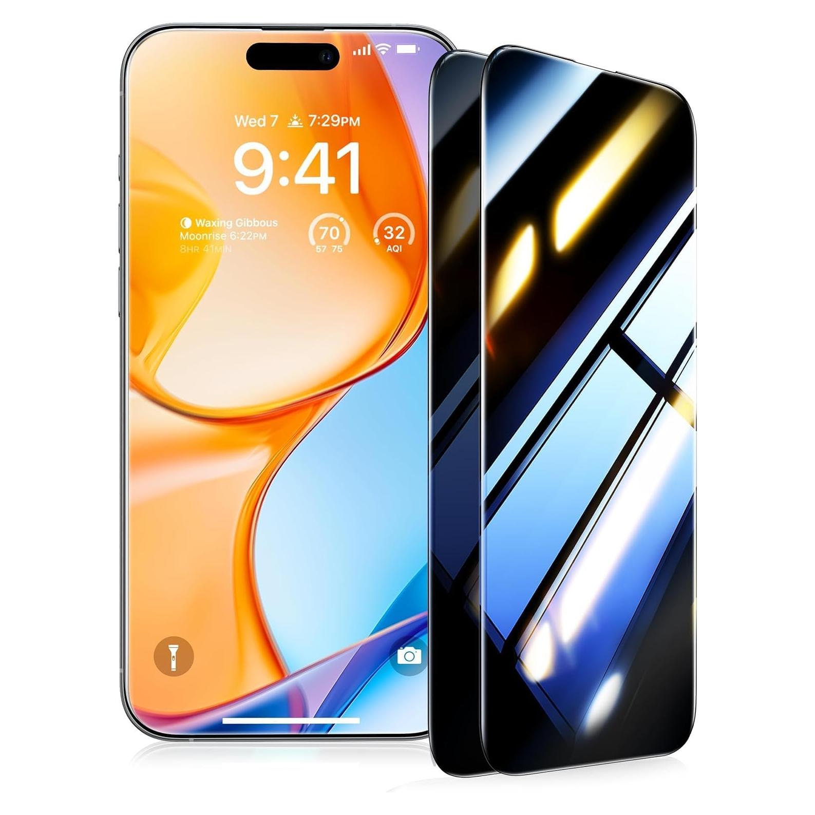 Protector de Pantalla UltraGlass 9H+ Privado para iPhone 16 Pro - Paquete de 2