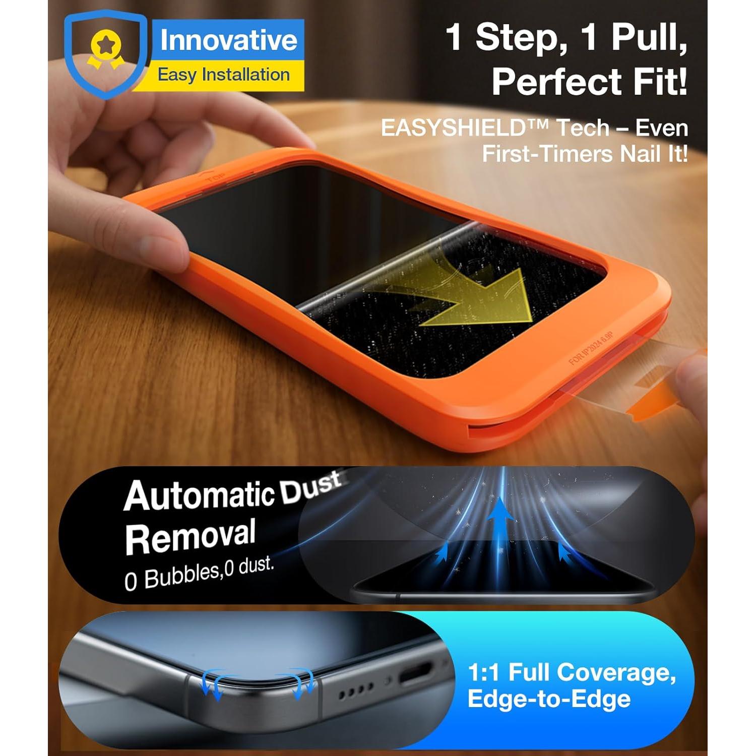 Protector de Pantalla UltraGlass 9H+ Privado para iPhone 16 Pro - Paquete de 2