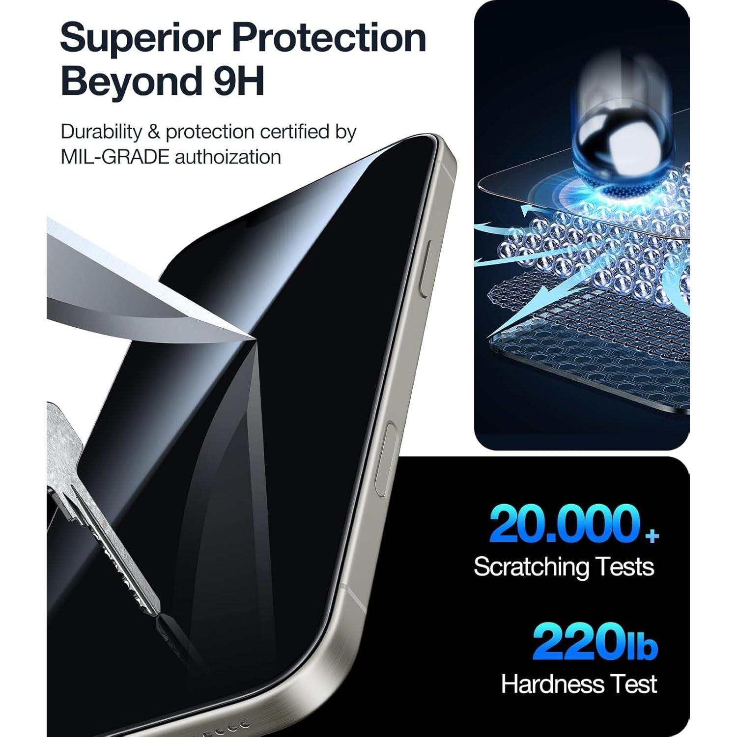 Protector de Pantalla UltraGlass 9H+ Privado para iPhone 16 Pro - Paquete de 2