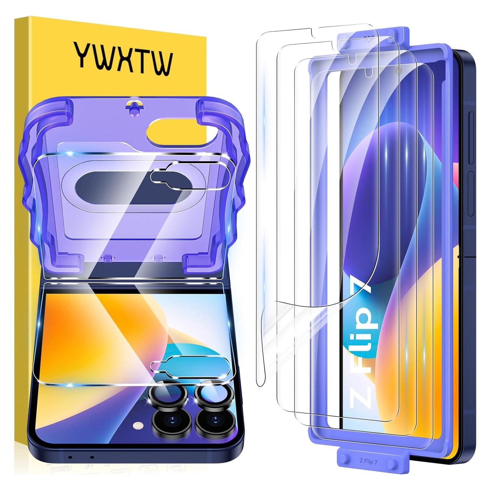 Protector de Pantalla YWXTW para Samsung Galaxy Z Flip 7 - 4Pcs EPU + 2Pcs Cristal Templado