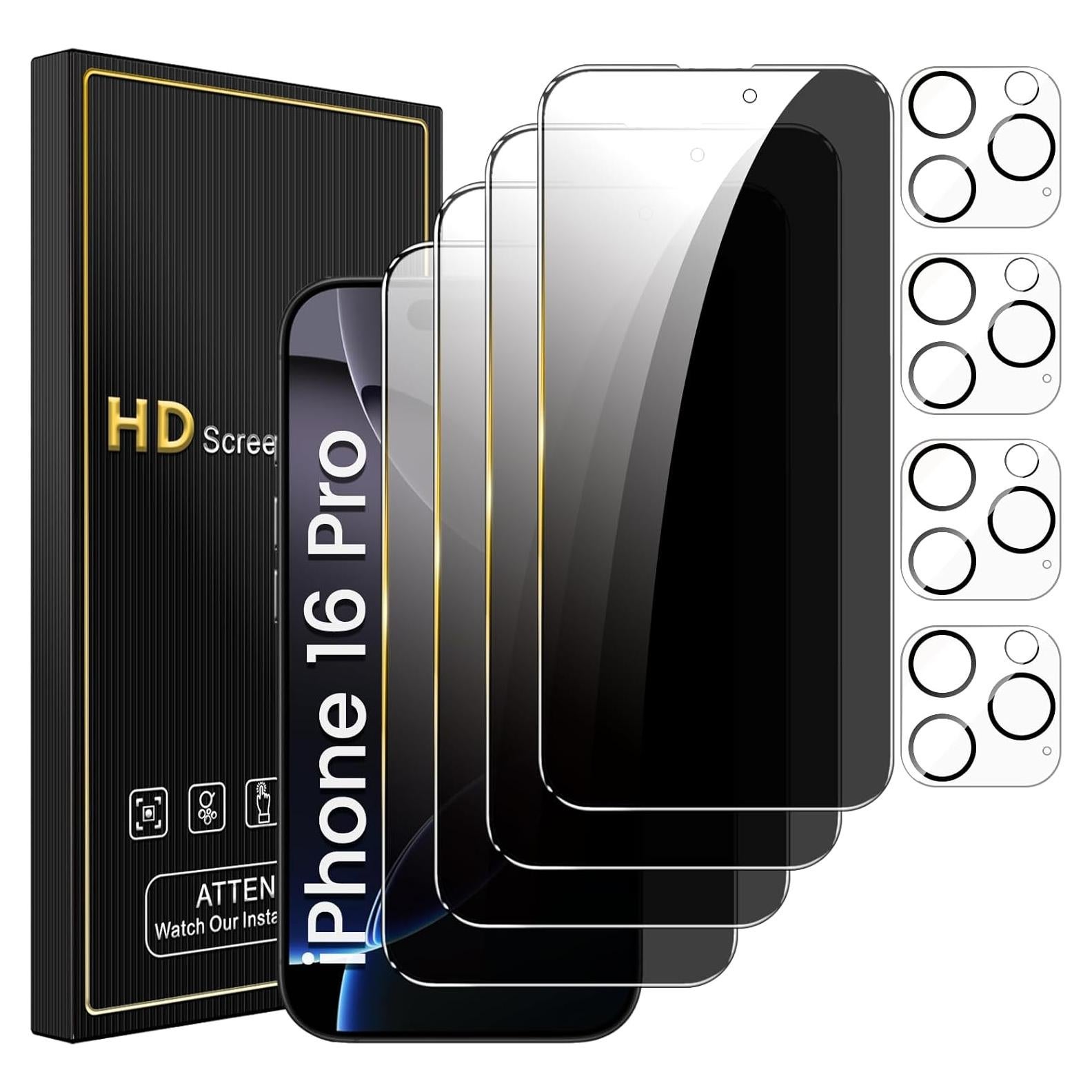 Paquete 4 Protectores Pantalla Privados Romkasi iPhone 16 Pro