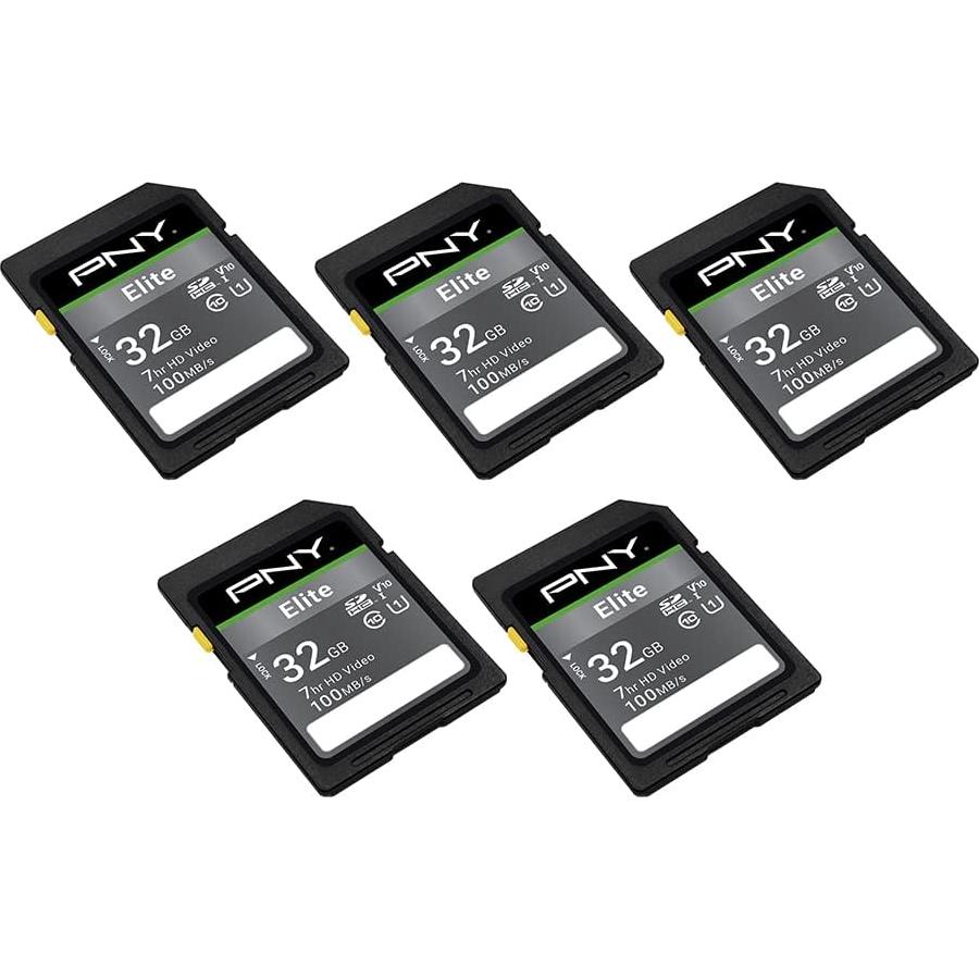 Tarjeta de Memoria Flash PNY 32GB SDHC Clase 10 U1 V10 - Paquete de 5