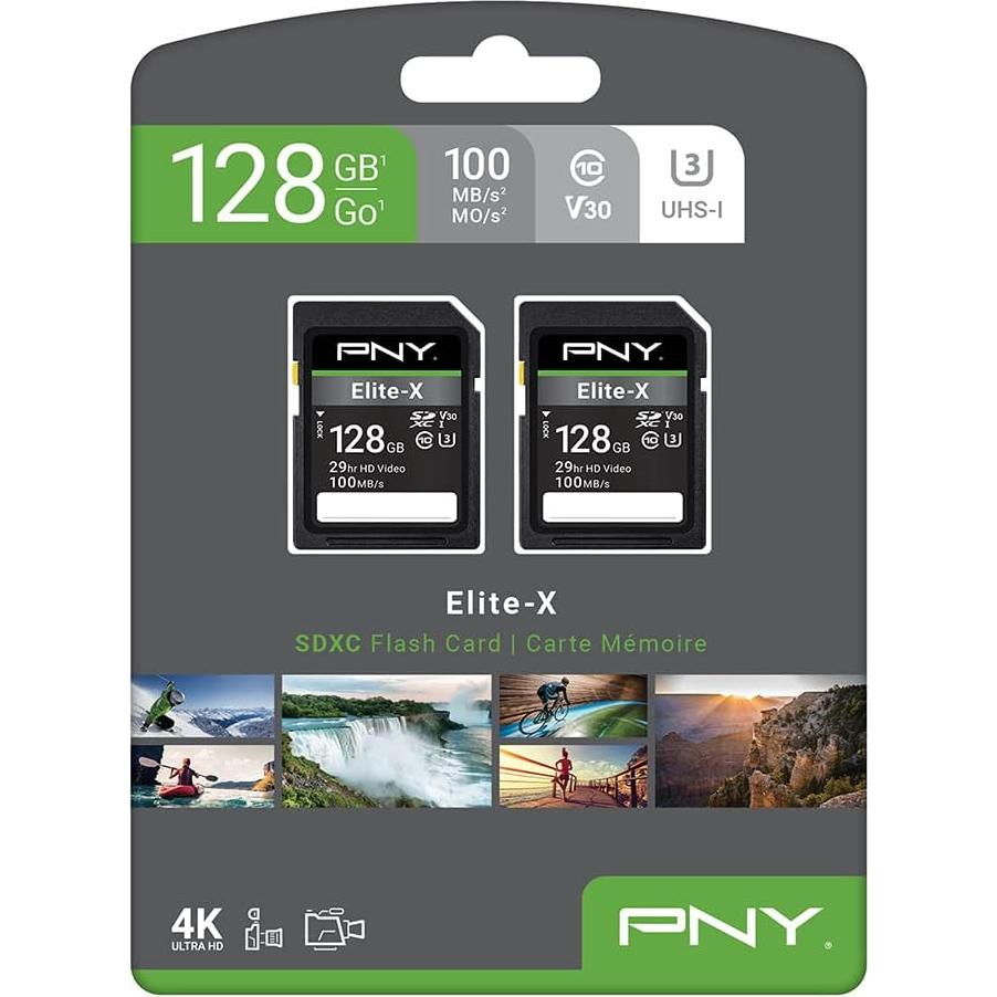 Tarjeta de Memoria Flash PNY 128GB Elite-X U3 V30 - 100MB/s (Paquete de 2)