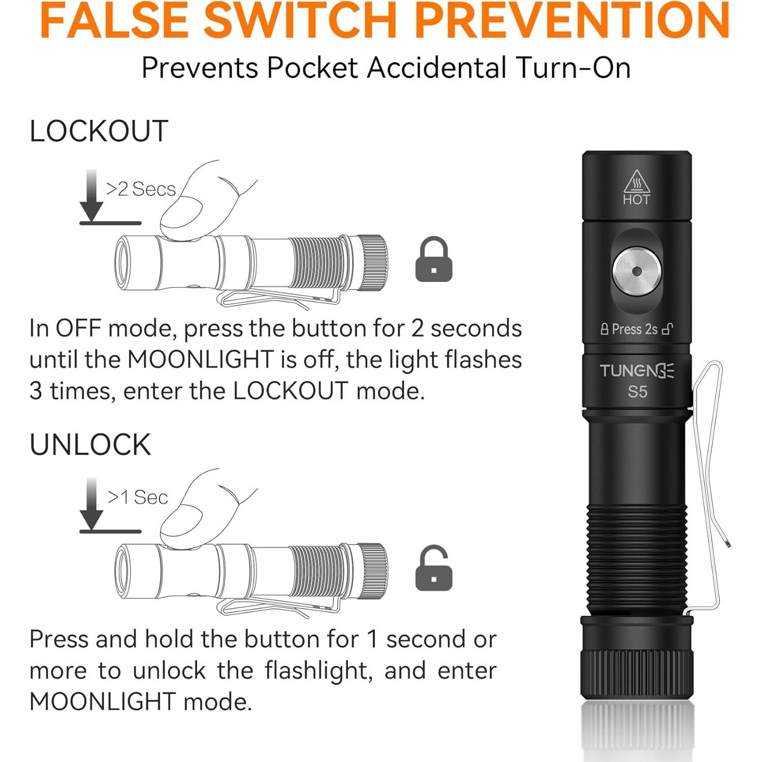 Linterna Recargable TUNENGE S5 1400 Lúmenes LED Compacta