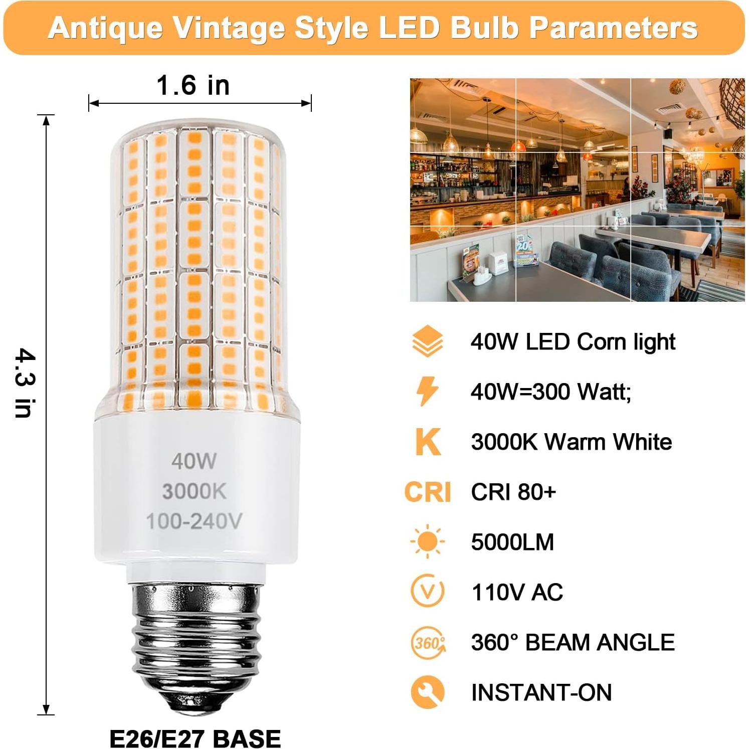 Bombilla LED de Maíz CA New Sunshine 40W 5000lm 3000K E26/E27