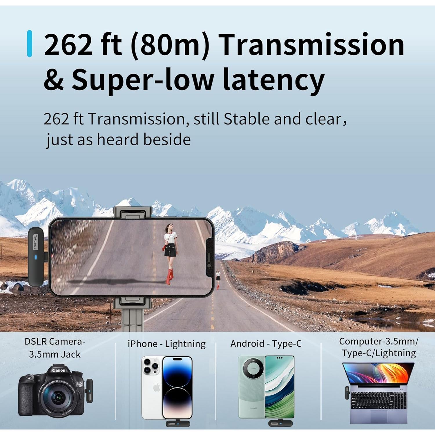 Micrófono Lavalier Inalámbrico Tokdance TDS9 3-en-1 con Adaptadores