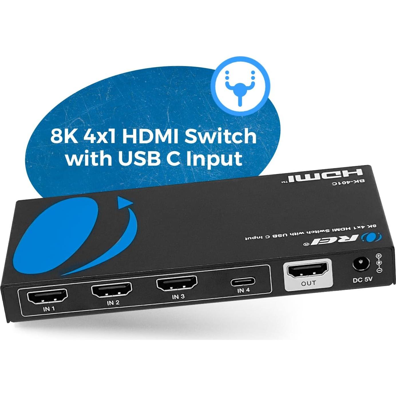 Interruptor HDMI 4x1 OREI BK-401C 8K 60Hz USB-C 48Gbps