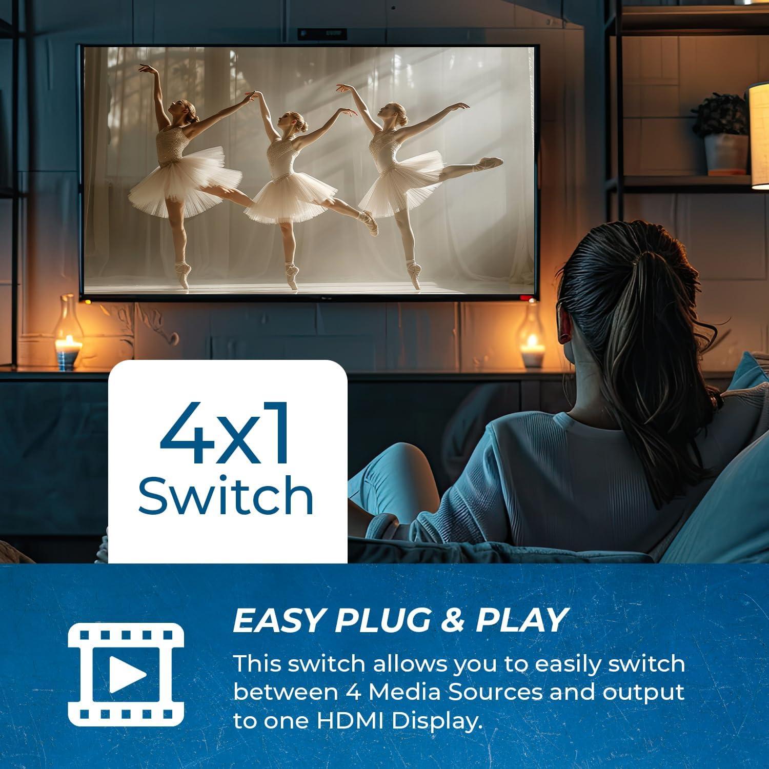 Interruptor HDMI 4x1 OREI BK-401C 8K 60Hz USB-C 48Gbps