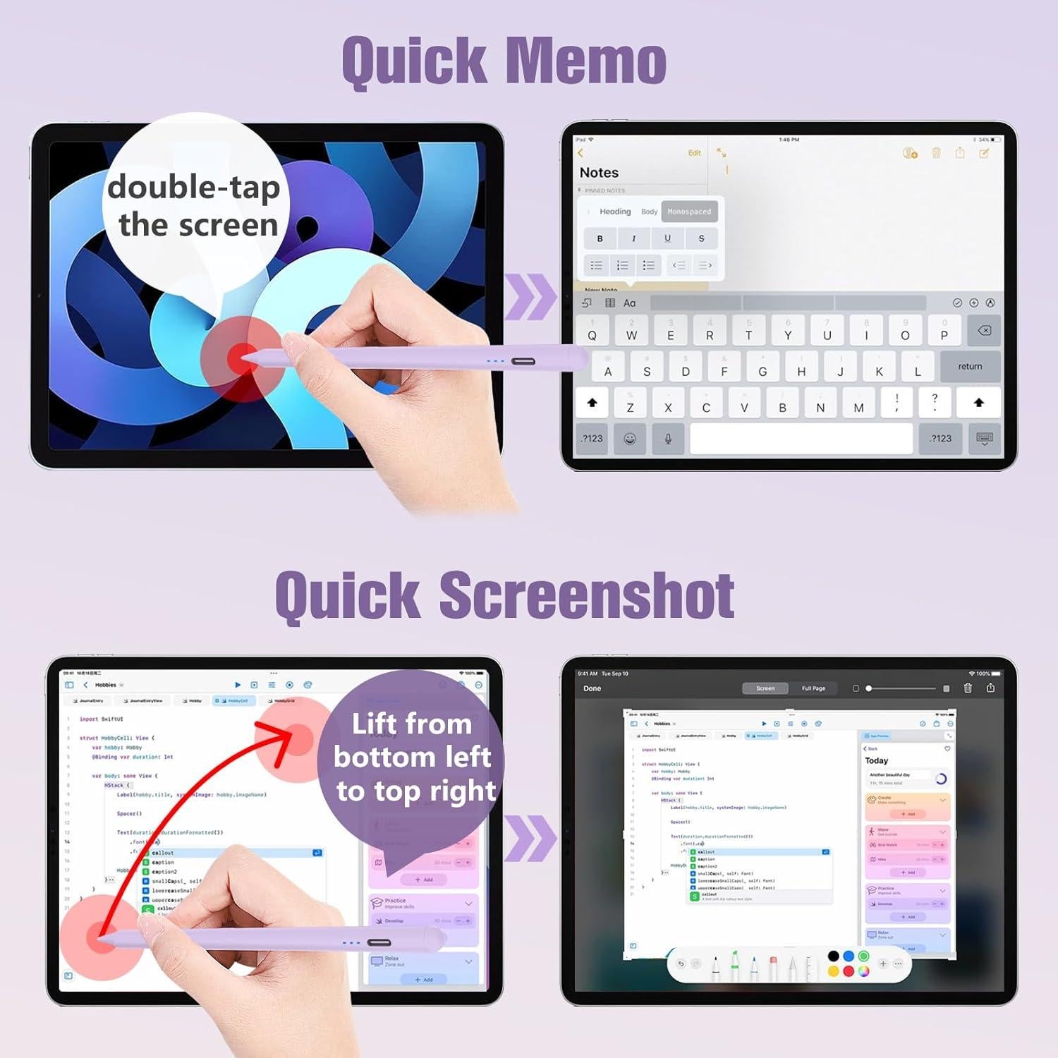 Lápiz Stylus NesveCit para iPad 2018-2024, Carga Rápida 10 Min