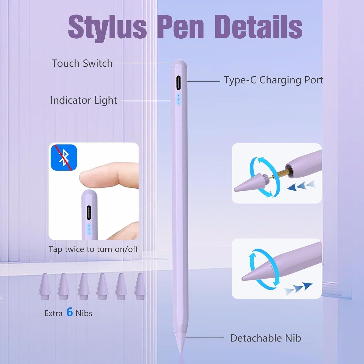 Lápiz Stylus NesveCit para iPad 2018-2024, Carga Rápida 10 Min