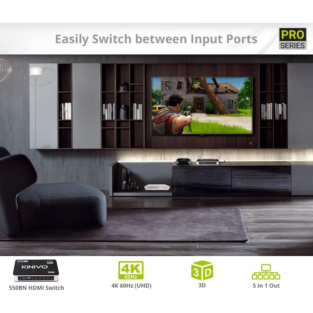 Switch HDMI Kinivo 550BN 4K 60Hz 5 en 1 con control remoto