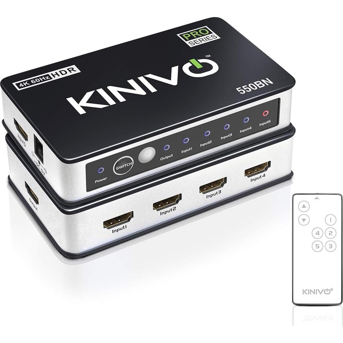 Switch HDMI Kinivo 550BN 4K 60Hz 5 en 1 con control remoto