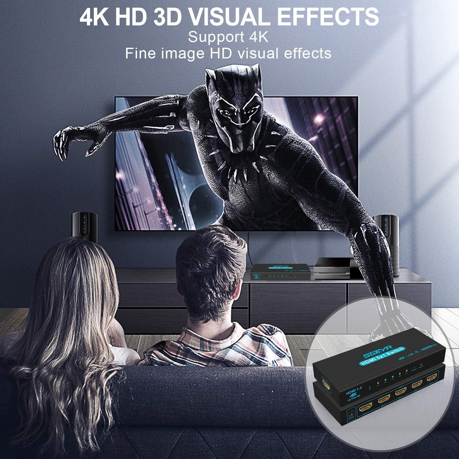 Conmutador HDMI SGEYR 5x1 4K 30Hz Control Remoto IR