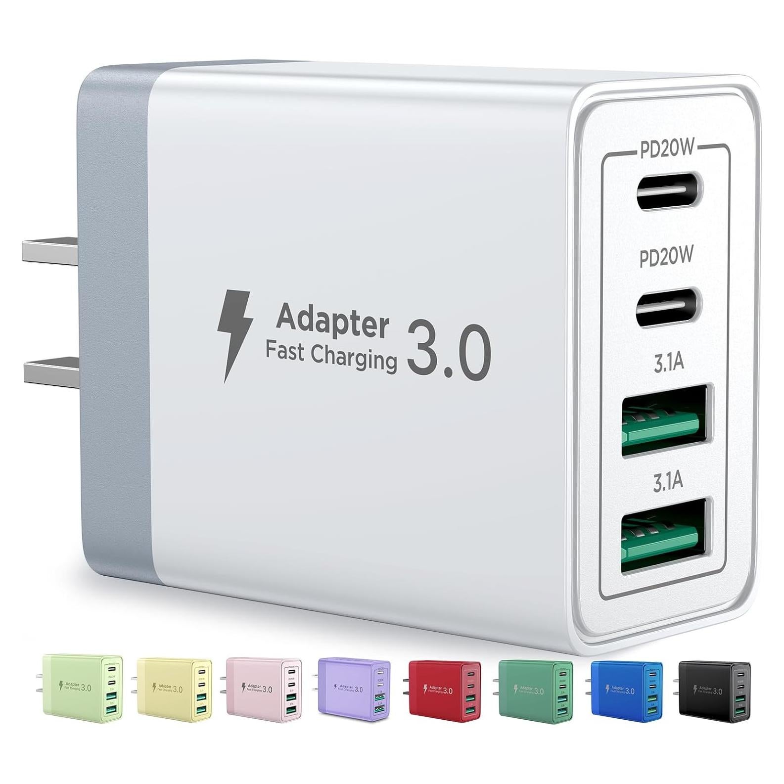 Cargador USB C Aioneus 40W 4 Puertos Carga Rápida Blanco
