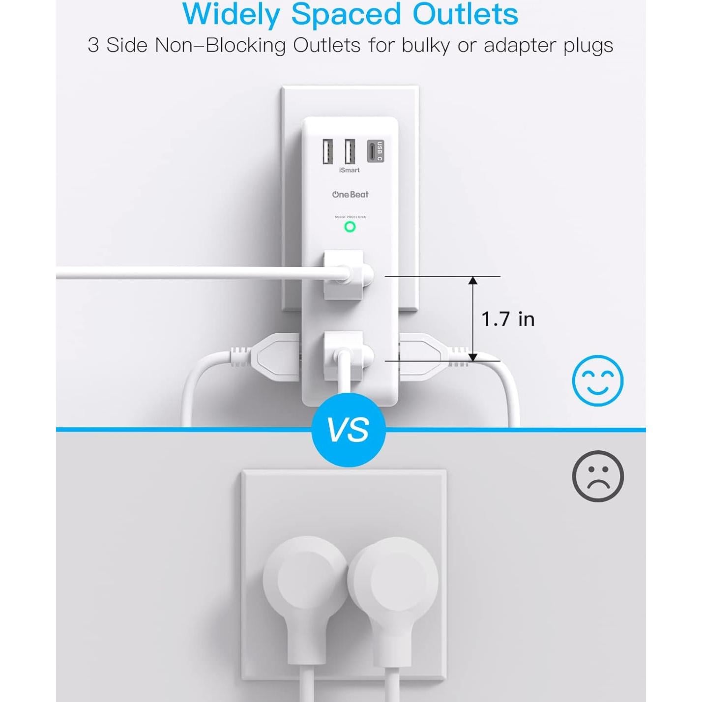 Extensor de Enchufe 6 AC + 3 USB One Beat 1800J Rotatorio