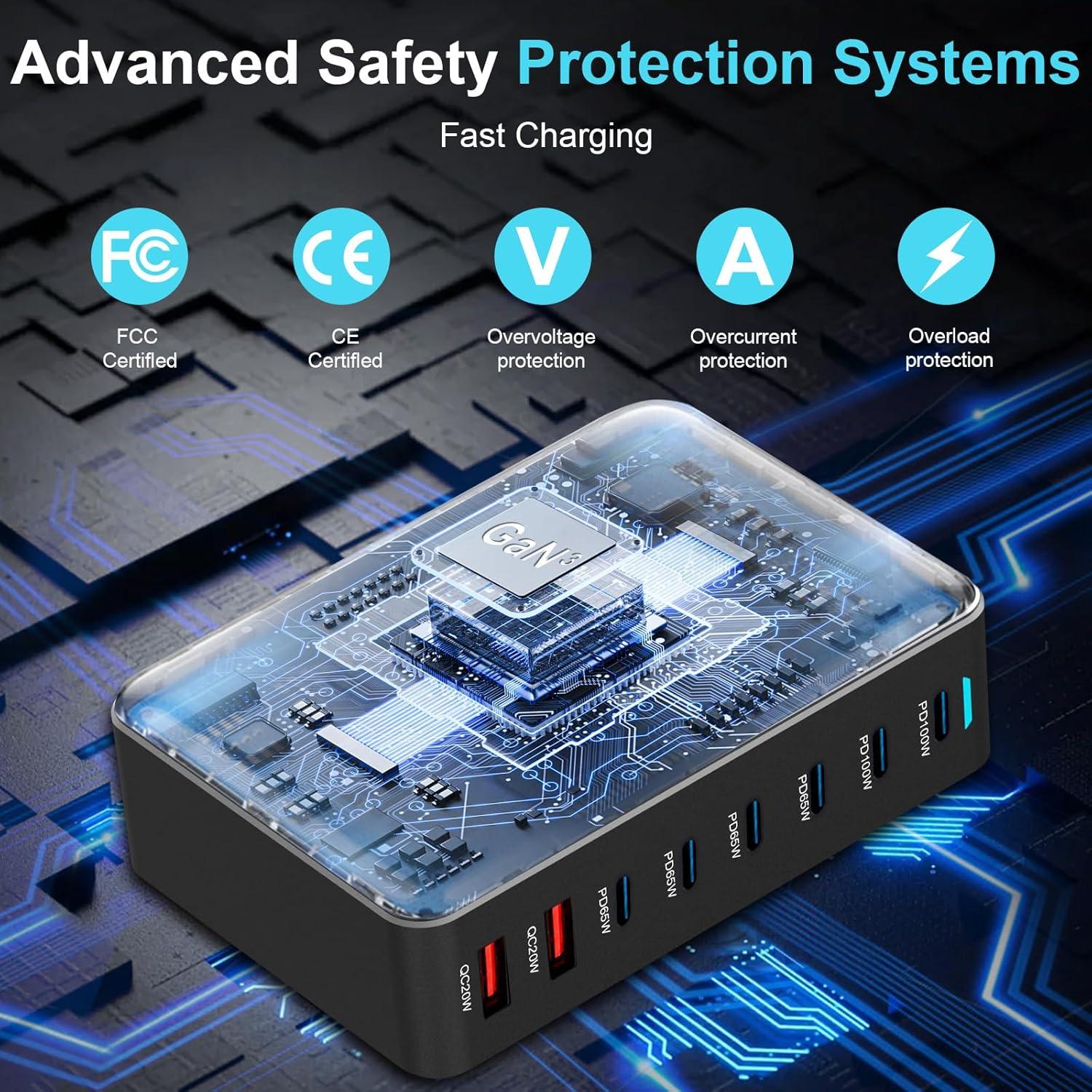 Cargador Rápido USB C 500W 8 Puertos GaN Pro Negro