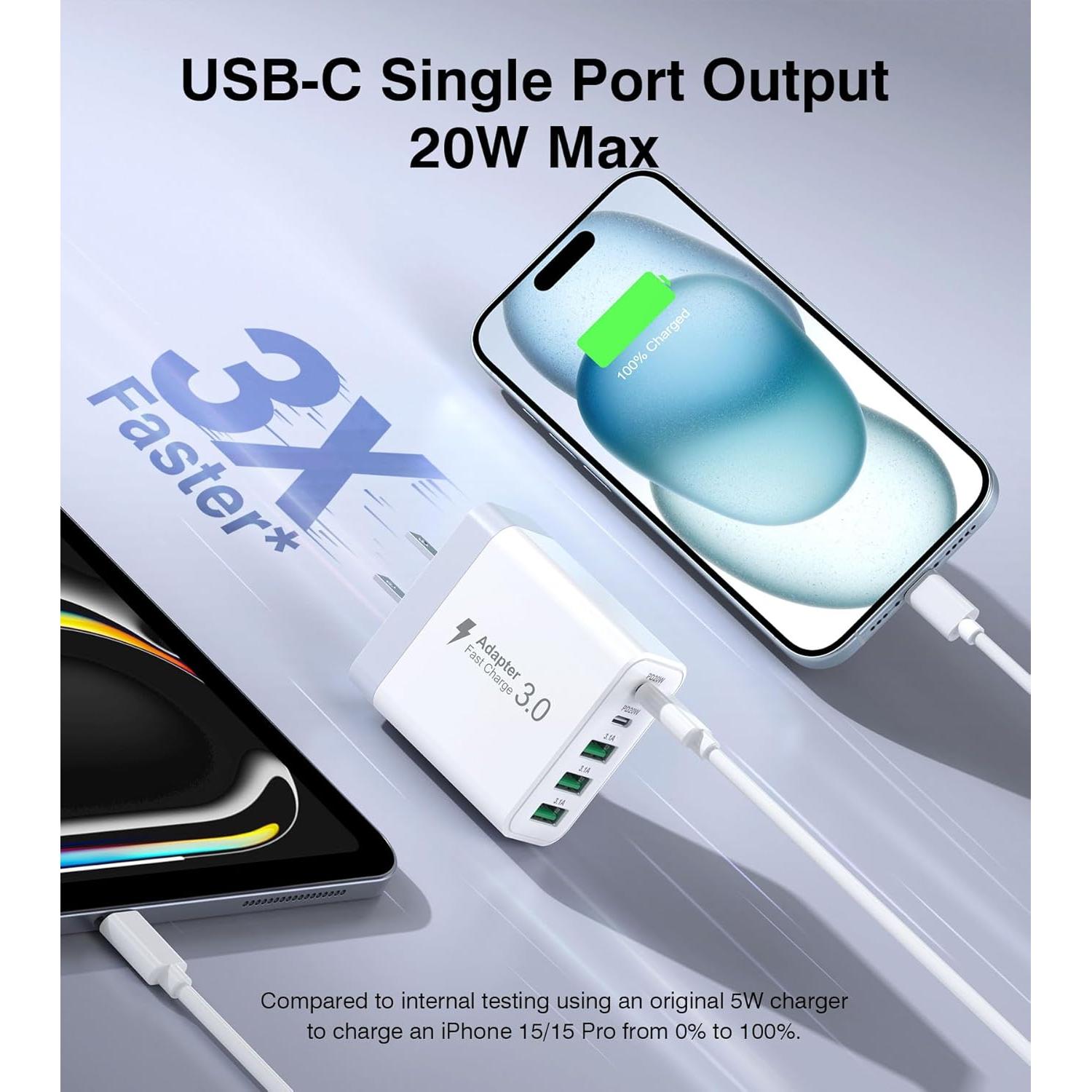 Cargador USB C Rápido 50W 5 Puertos BOVICAS Blanco