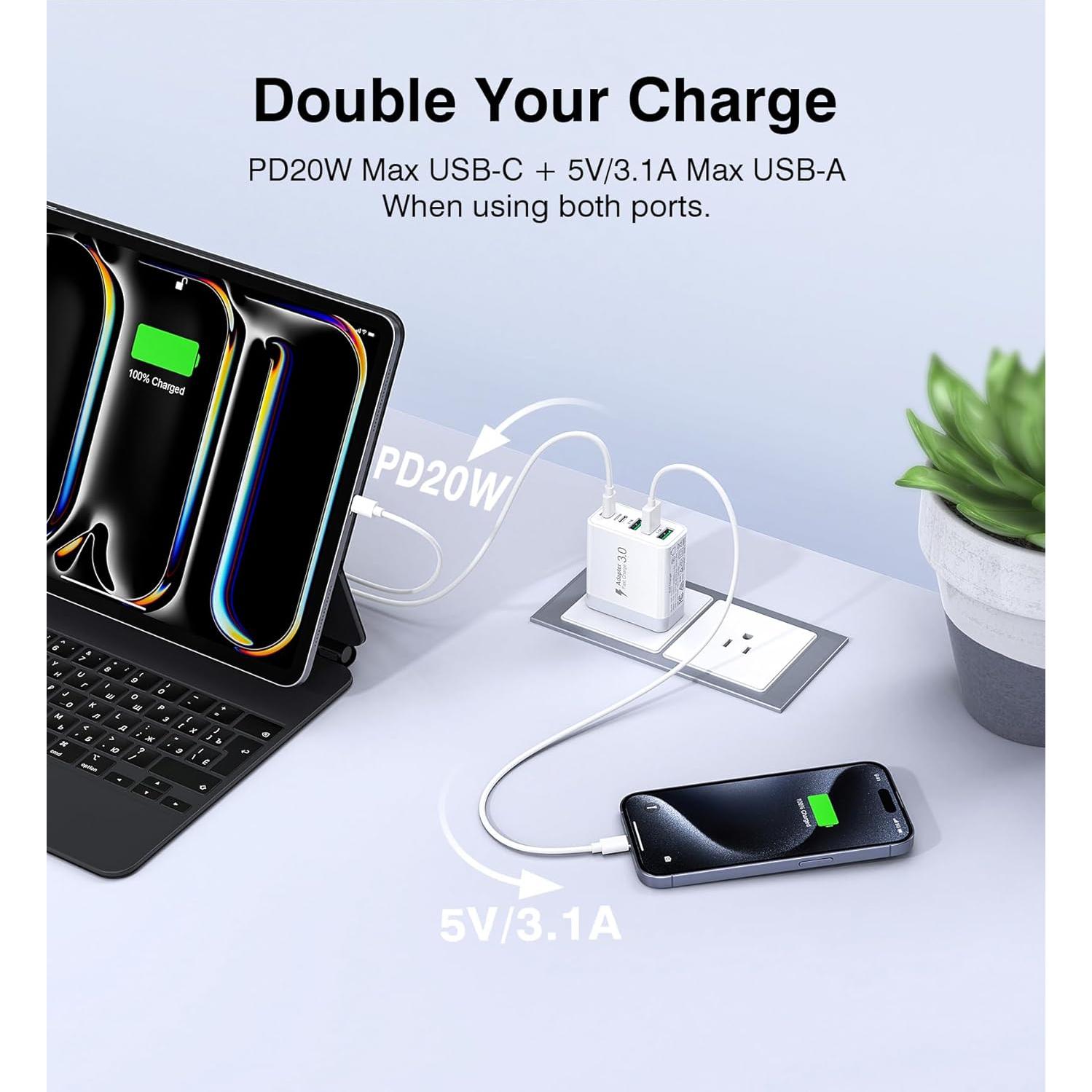 Cargador USB C Rápido 50W 5 Puertos BOVICAS Blanco