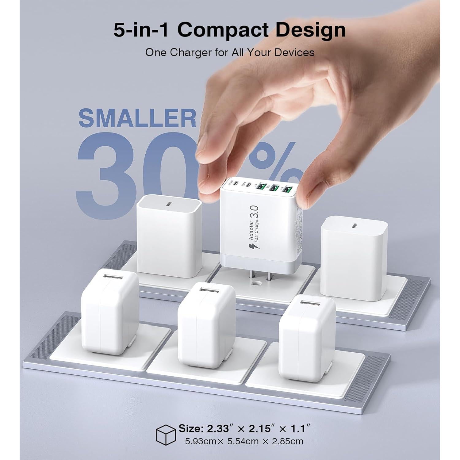 Cargador USB C Rápido 50W 5 Puertos BOVICAS Blanco