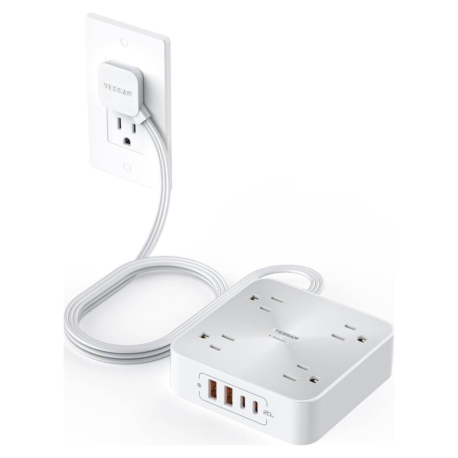 Regleta de Protección TESSAN 1.83m 8 en 1 con USB-C 20W
