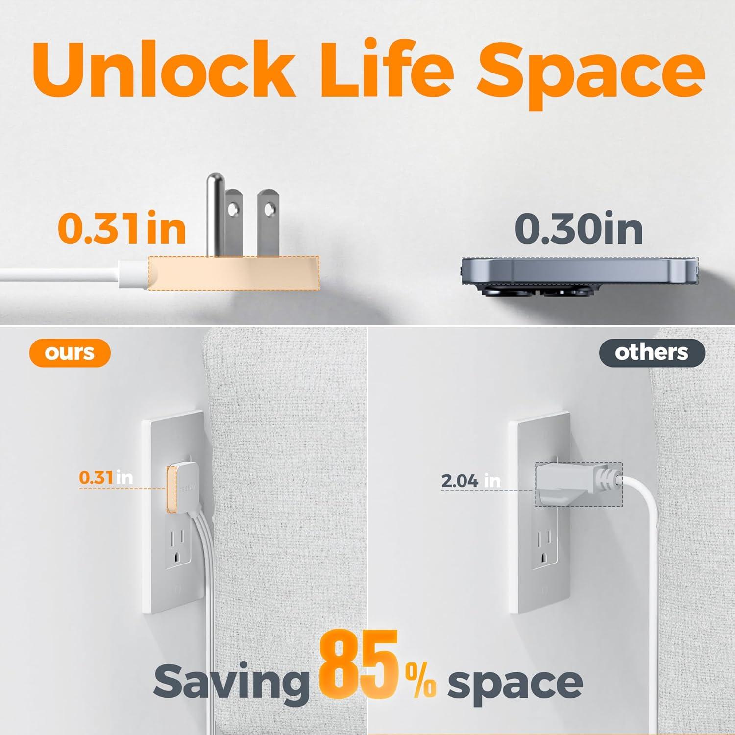 Regleta de Protección TESSAN 1.83m 8 en 1 con USB-C 20W