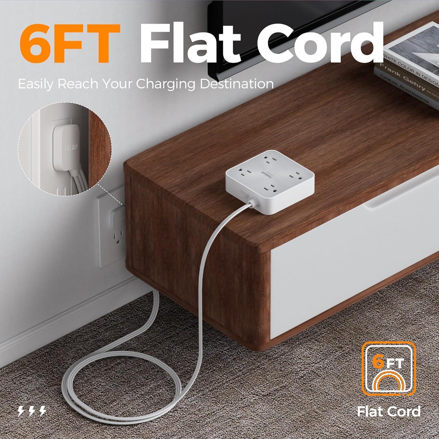 Regleta de Protección TESSAN 1.83m 8 en 1 con USB-C 20W