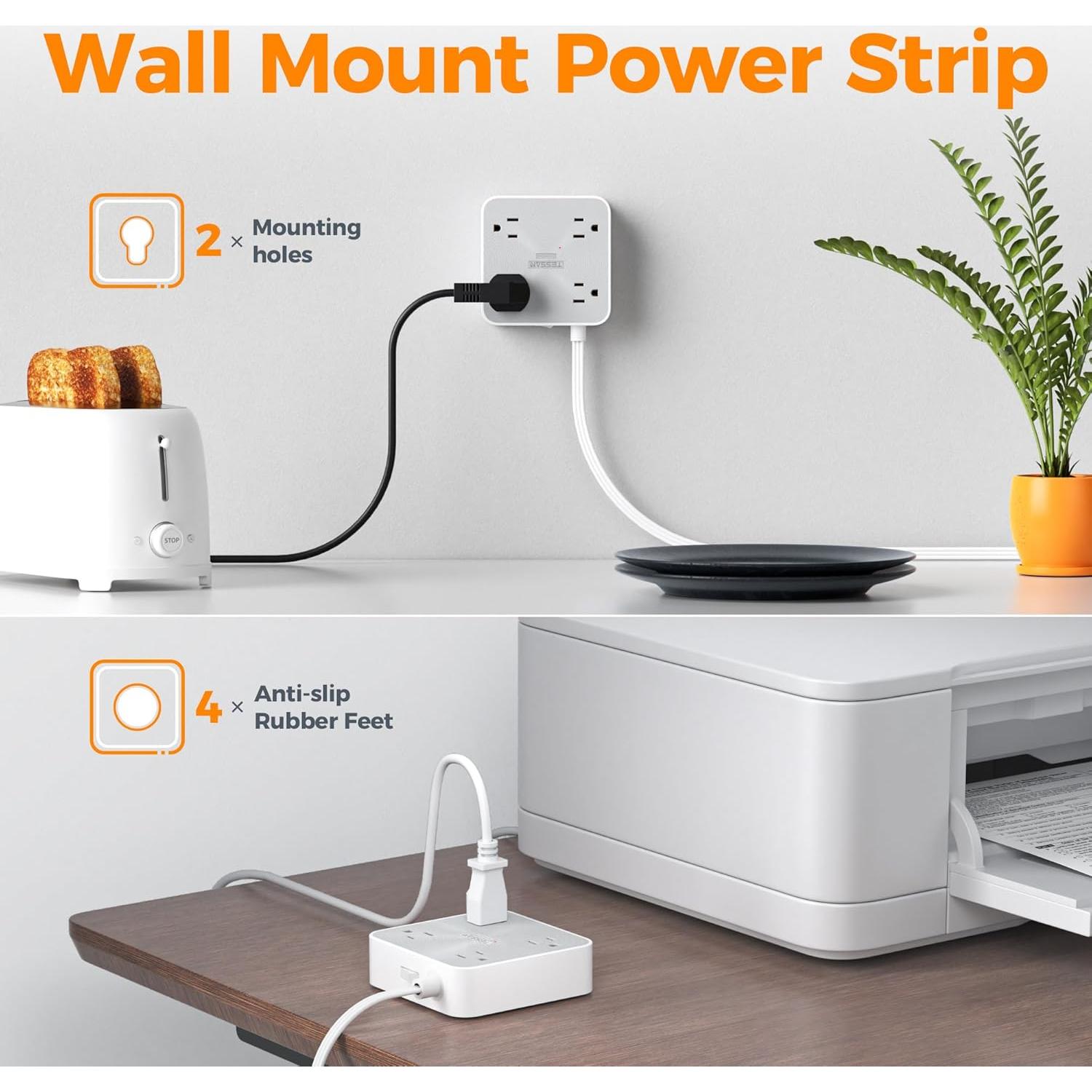 Regleta de Protección TESSAN 1.83m 8 en 1 con USB-C 20W