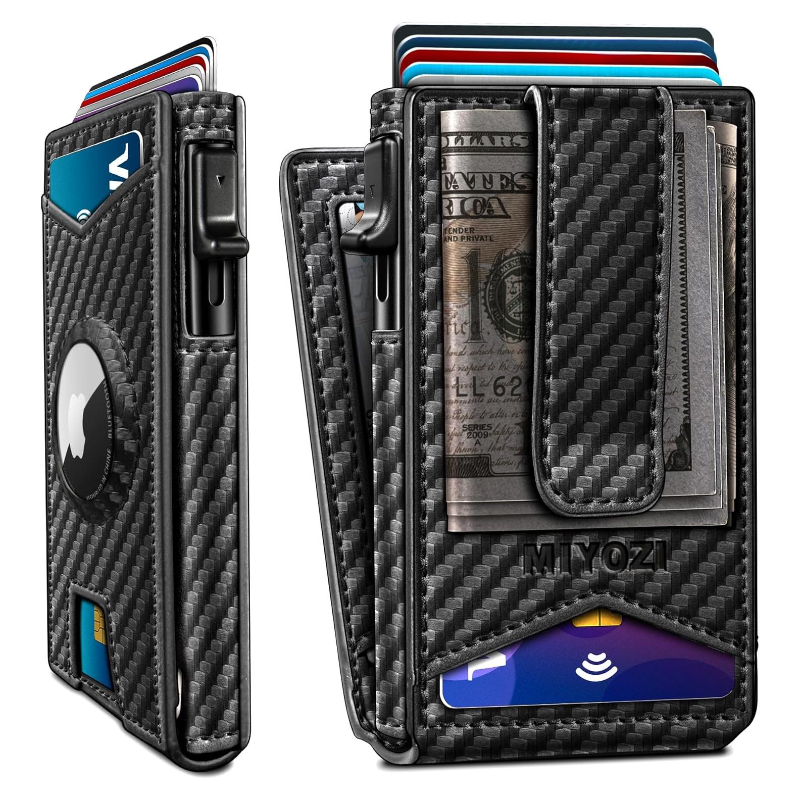 Billetera delgada para hombres con Airtag, bloqueo RFID, negro