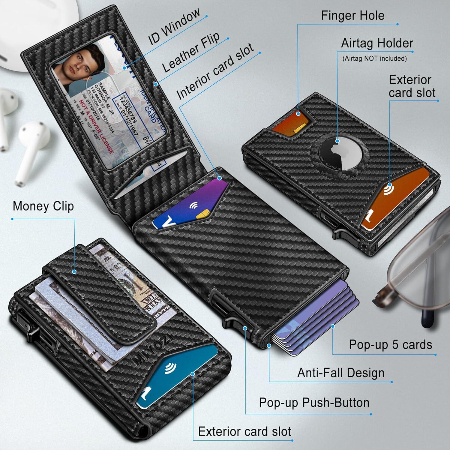 Billetera delgada para hombres con Airtag, bloqueo RFID, negro