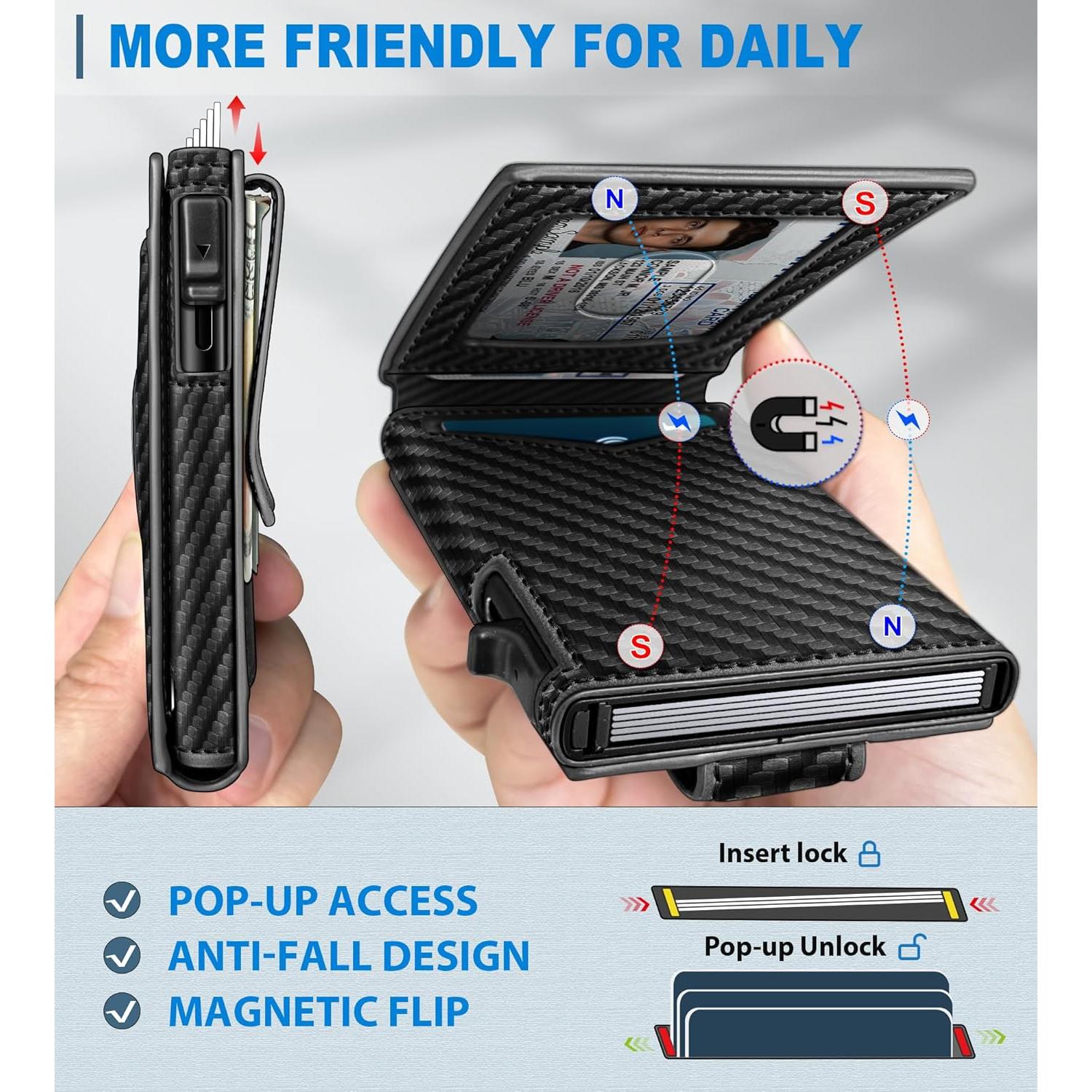 Billetera delgada para hombres con Airtag, bloqueo RFID, negro