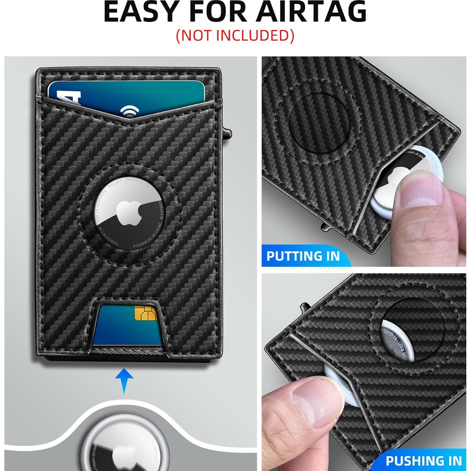 Billetera delgada para hombres con Airtag, bloqueo RFID, negro