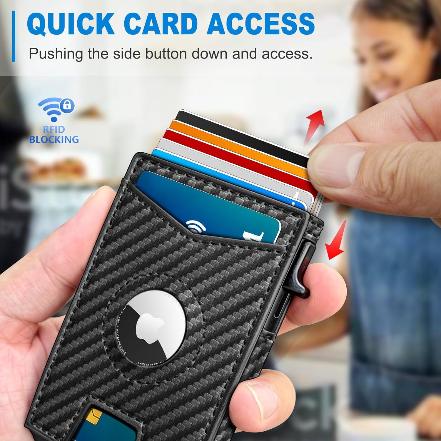 Billetera delgada para hombres con Airtag, bloqueo RFID, negro