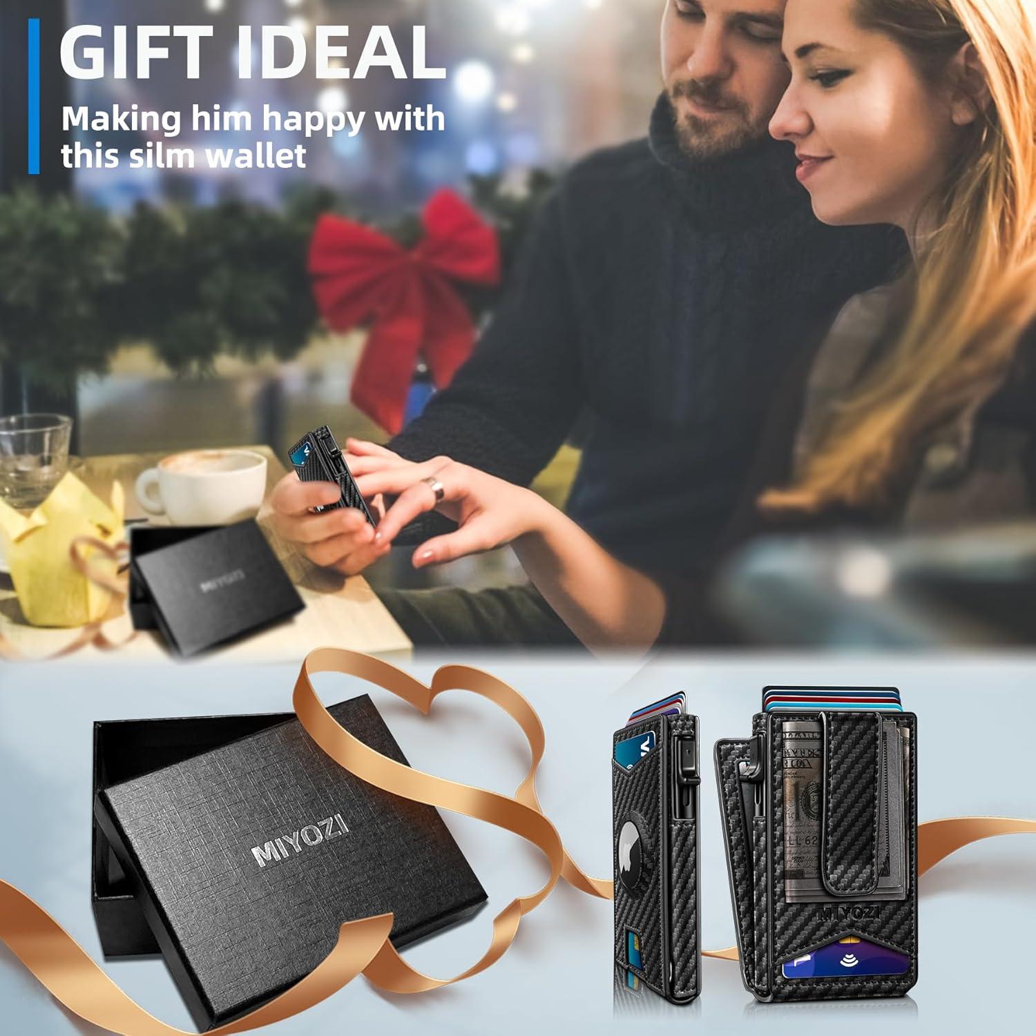 Billetera delgada para hombres con Airtag, bloqueo RFID, negro