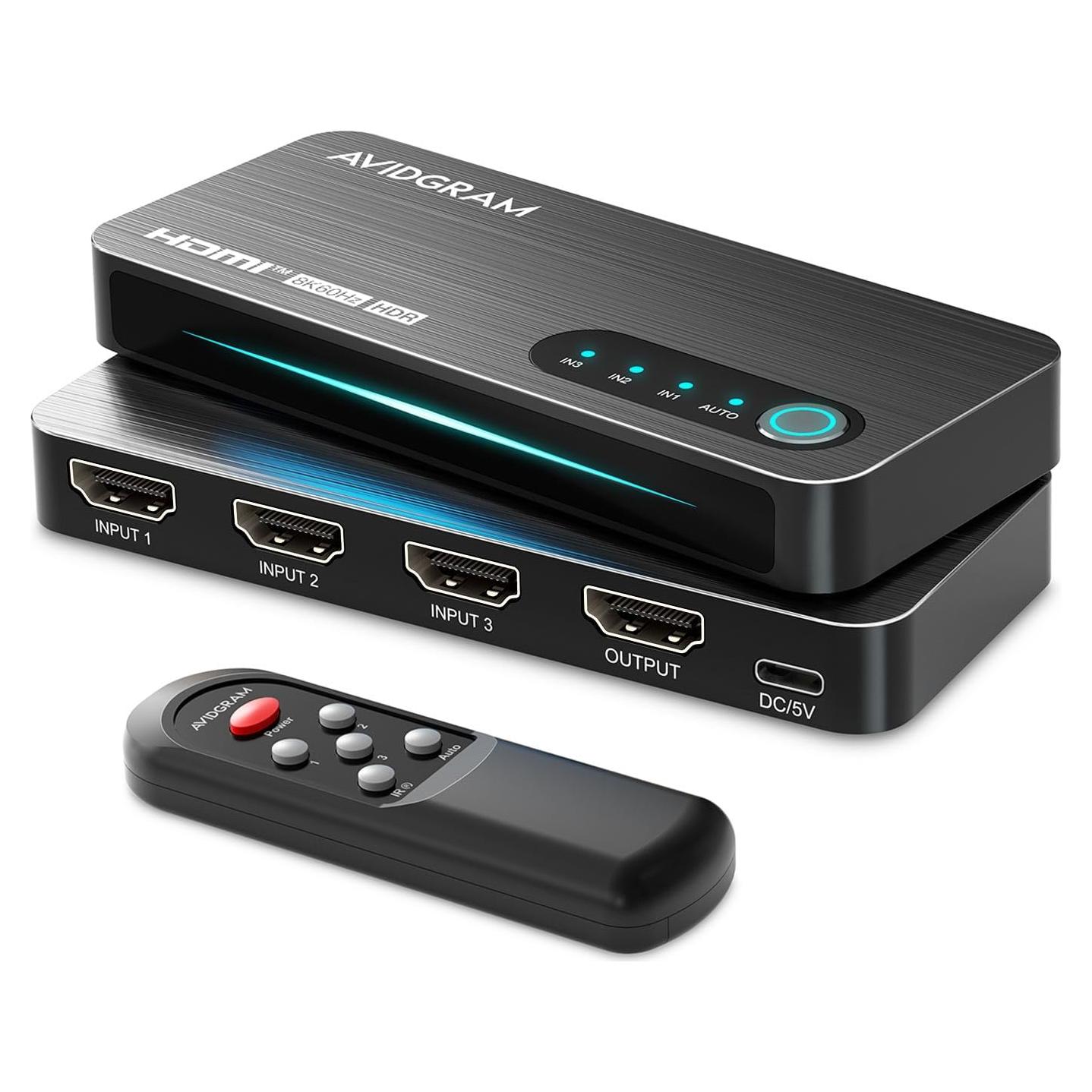 Interruptor HDMI 3 Puertos AVIDGRAM 8K 60Hz Control Remoto