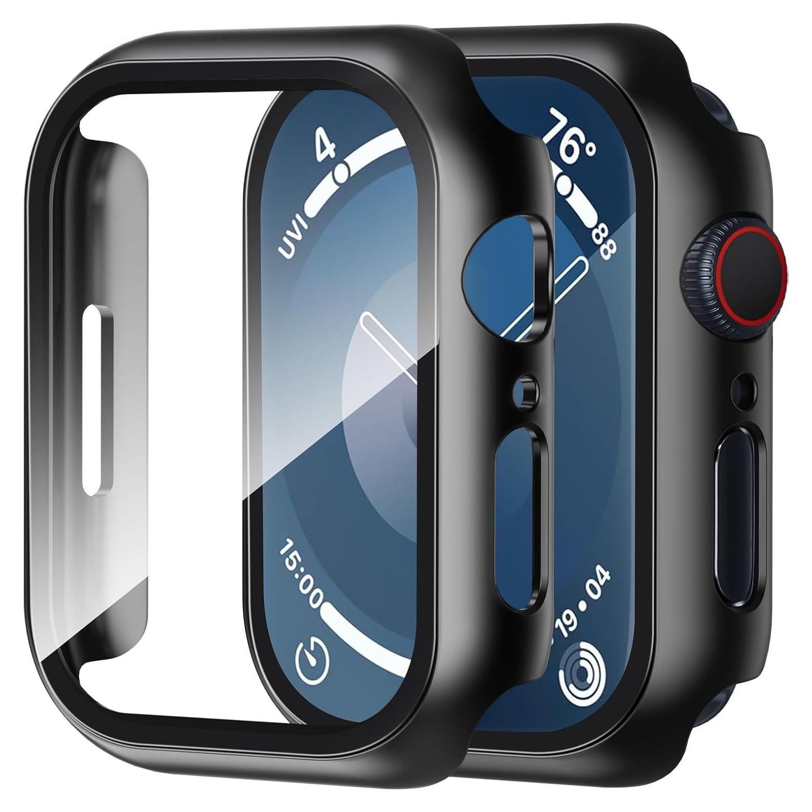 Funda Protectora Smiling con Vidrio Templado para Apple Watch 44mm - Negro