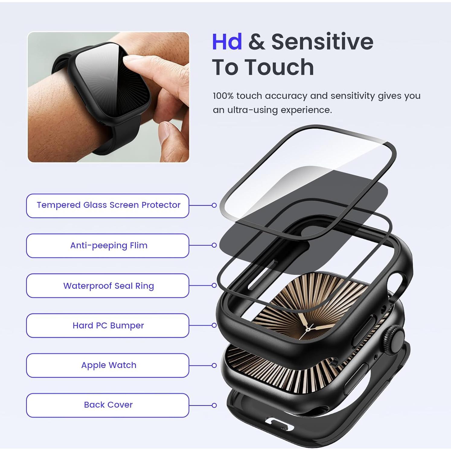 Funda Impermeable Goton para Apple Watch 40-49mm, Negro Mate