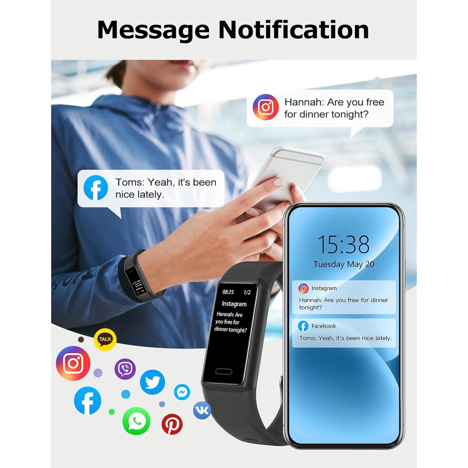 Rastreador de Fitness Cloudpoem Negro Impermeable IP68 24/7