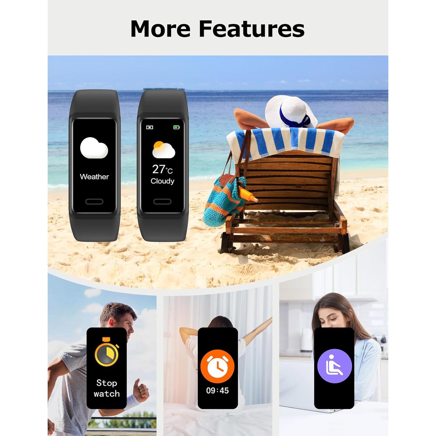 Rastreador de Fitness Cloudpoem Negro Impermeable IP68 24/7